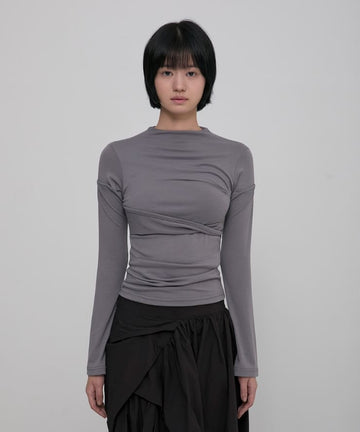 Asymmetrical Draped Mock Neck